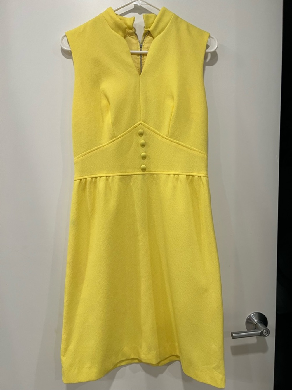 Vintage 60s era Mini mod Butter Yellow Mod Mini Dress with Front Button Detail